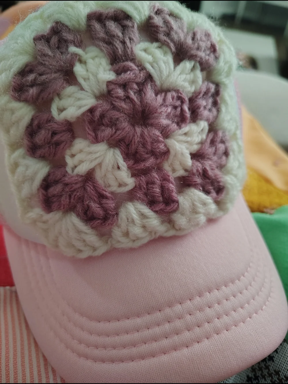 Pink Crochet Patch Trucker Cap New